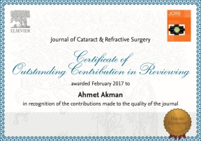 Journal of Cataract & Refractive Surgery Üstün Hakemlik Katkı Sertifikası