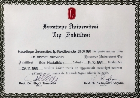 Hacettepe Üniversitesi Tıp Fakültesi Göz Hastalıkları Uzmanlık Belgesi