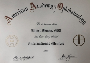 American Academy of Ophthalmology Uluslararası Üyelik Belgesi