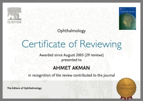 Ophthalmology Dergisi Bilimsel Hakemlik Sertifikası