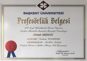 Başkent Üniversitesi Profesörlük Belgesi